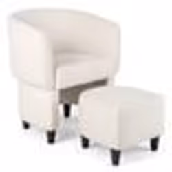 COSTWAY Fauteuil Tonneau Rembourré en Velours avec Pouf-Repose-pieds Cadre en Bois Massif Patins en Feutre Antidérapants Beig ...