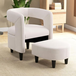 Costway - Fauteuil de Salon en Velours avec Repose-Pieds, Fauteuil Rembourré en Forme de Tonneau avec Cadre en Bois Massif, Fauteuil d'Appoint avec