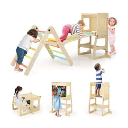 Triangle dEscalade COSTWAY 7 en 1 : Toboggan Tour dApprentissage Ensemble Table et Chaise ... pour Enfants 3 à 4 ans Colorée