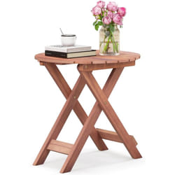 Table d'Appoint Pliante Extérieure en Bois Charge 75KG, Table Basse de Jardin Ronde avec Plateau à Lamelles Cadre en Forme de 'x', Table de Bistrot