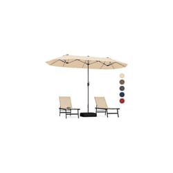 Costway - Parasol Double de Jardin 396 x 201 cm, Parasol Extra Large avec Manivelle et Socle Robuste, Parasol Jumeau avec Toile en Polyester et
