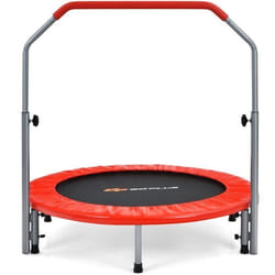 COSTWAY Trampoline de Fitness Pliable Enfants-Adultes 101 cm-Main Courante en Mousse-4 Hauteur Réglable-150 kg-Elastique-Rouge