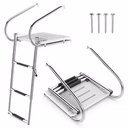 COSTWAY Échelle de Piscine Pliable Télescopique -Acier Inoxydable 3 Marches Charge 227KG 2 Mains Courantes -Ponton Bateaux Ya ...