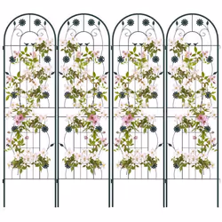 COSTWAY Treillis de Jardin en Métal Lot de 4 180x50cm-3 en 1 Support de Plantes-Motif Elégant-Plantes GrimpantesRosesLégumes
