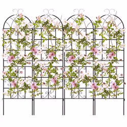 COSTWAY Treillis de Jardin Lot de 4 180x50cm-3 en 1 Clôture-en Métal Antirouille-Motif Elégant-Plantes GrimpantesRosesLégumes
