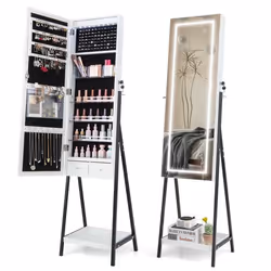 COSTWAY Armoire à Bijoux sur Pied -Miroir Pleine Longueur Lumières LED 3 Couleurs Interrupteur Tactile Porte Verrouillable -B ...