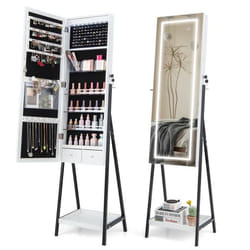 COSTWAY Armoire à Bijoux sur Pied -Miroir Pleine Longueur Lumières LED 3 Couleurs Interrupteur Tactile Porte Verrouillable -Blanc
