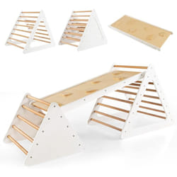 Costway - 3 en 1 Triangle d'escalade Montessori Enfant avec Rampe, 2 Échelle d'escalade Montessori en Bois pour Grimper, Charge Max 60KG, Utilisation