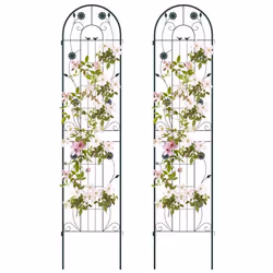 COSTWAY Treillis de Jardin en Métal Lot de 2 220x50cm-3 en 1 Support de Plantes-Motif Elégant-Plantes GrimpantesRosesLégumes
