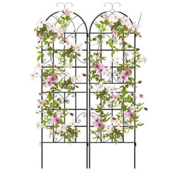 COSTWAY Treillis de Jardin Lot de 2 180x50cm-3 en 1 Clôture-en Métal Antirouille-Motif Elégant-Plantes GrimpantesRosesLégumes
