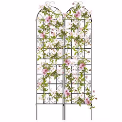 COSTWAY Treillis de Jardin Lot de 2 220x50cm-3 en 1 Clôture-en Métal Antirouille-Motif Elégant-Plantes GrimpantesRosesLégumes