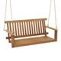 COSTWAY Banc Suspendu 2 Places 130x63x57cm-Balancelle en Bois dAcacia-2 Cordes de Chanvre-SiègeDossier à Lattes-Capacité 360 kg