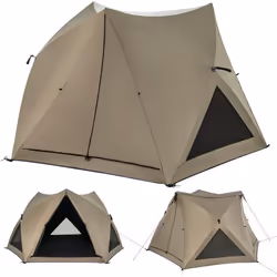 COSTWAY Tente de Camping Pop-up 4-6 Personnes-Puits de Lumière-Auvent Amovible-Polyester Imperméable-3 Portes3 Fenêtres Enrou ...