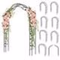 COSTWAY Arche de Jardin pour Plantes Grimpantes H 250cm-2 Demi-arcs-8 Modes de Combinaison-Décorations Treillis de Feuilles e ...