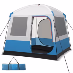 COSTWAY Tente de Camping Portable 5 Personnes 248 x 248 x 230 cm-Polyester Imperméable-2 Porte3Fenêtres-Poteaux en Fibre de V ...