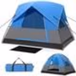 COSTWAY Tente de Camping Portable 3 Personnes-Tapis de Sol-Double Toit Amovible-Polyester Imperméable-Poteaux en Fibre de Ver ...