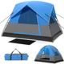 COSTWAY Tente de Camping Portable 3 Personnes-Tapis de Sol-Double Toit Amovible-Polyester Imperméable-Poteaux en Fibre de Verre