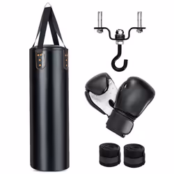 COSTWAY Sac de Frappe de Boxe-Gants de Boxe de 12 Oz-Bandages de Protection 340cm-à 360°-2 Sangles en ToileCrochet-Kickboxing