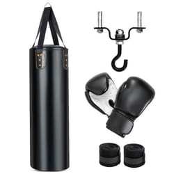 COSTWAY Sac de Frappe de Boxe-Gants de Boxe de 12 Oz-Bandages de Protection 340cm-à 360°-2 Sangles en ToileCrochet-Kickboxing
