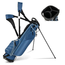 COSTWAY Sac de Golf Trépied Portable-Compartiments à 4 Voies-4 Poches Zippées-Sac Isotherme-Bandoulière Double-Housse de Pluie-Bleu