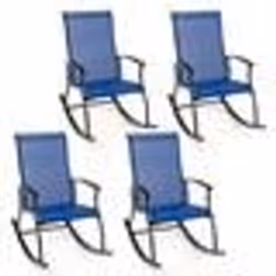 COSTWAY Lot de 4 Chaises à Bascule de Jardin Dossier Respirant Cadre en Métal pour Patio Porche Bord de Piscine