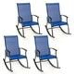 COSTWAY Lot de 4 Chaises à Bascule de Jardin Dossier Respirant Cadre en Métal pour Patio Porche Bord de Piscine