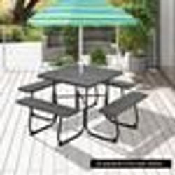 COSTWAY Table de Pique-Nique Ronde avec 4 Bancs pour 8 Personnes Trou pour Parasol Table de Camping pour Terrasse Jardin Noir