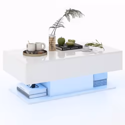 COSTWAY Table Basse avec 20 Lumières LED Colorées Table dAppoint avec 22 Modes et Tiroirs Télécommande Finition Brillante Bla ...