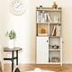 COSTWAY Bibliothèque Autoportante avec Armoire à Double Porte Etagère Haute à 3 Niveaux pour Salon Chambre Bureau Cuisine