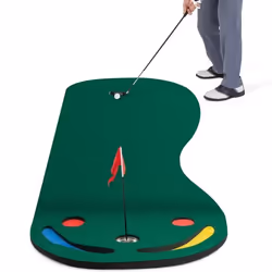 Tapis de Pratique de Golf Portable - COSTWAY - 300 x 96 cm - Surface True-roll - 3 Coupelles - 2 Obstacles