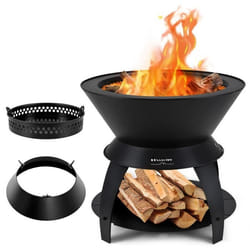 COSTWAY Brasero Foyer de Terrasse 3 en 1 de 50CM avec Support de Casserole et Étagère de Rangement Combustion sans Fumée