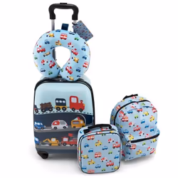 COSTWAY 5 PCS Valise Enfant 16’’ + Sac à dos 12’’ Oreiller Cervical Etiquette Sac à Déjeuner Voyages en Avion Voiture