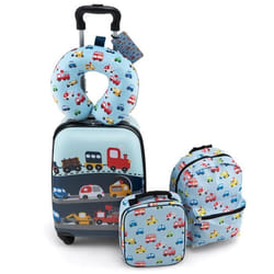 COSTWAY 5 PCS Valise Enfant 16’’ + Sac à dos 12’’ Oreiller Cervical Etiquette Sac à Déjeuner Voyages en Avion Voiture