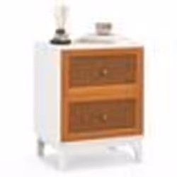 COSTWAY Table de Chevet en Rotin Naturel avec 2 Tiroirs Pieds en Bois Massif pour Chambre Salon Marron 46 x 33 x 595 cm