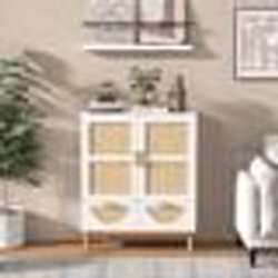 COSTWAY Buffet de Cuisine avec 2 Portes tressées en Bambou 2 Tiroirs Étagère Réglable pour Cuisine Salon Entrée 80x35x98cm