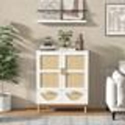 COSTWAY Buffet de Cuisine avec 2 Portes tressées en Bambou 2 Tiroirs Étagère Réglable pour Cuisine Salon Entrée 80x35x98cm
