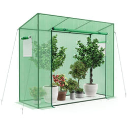 Costway - Serre de Jardin Extérieure avec Housse en pe, Mini Serre de Plain-Pied avec Cadre en Métal Porte à Fermeture Eclair Enroulable Fenêtres à