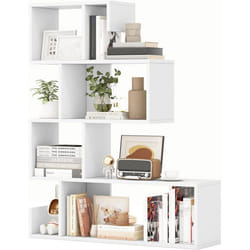 COSTWAY Bibliothèque Ouvert à 5 Niveaux Forme de S Kits Anti-renversement Etagère Rangement Autoportant Décorative Blanc