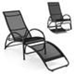 COSTWAY Chaise Convertible à Bascule de Jardin 2 en 1 Dossier Réglable à 4 Positions Chaise Longue avec Accoudoirs Incurvés Noir