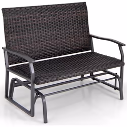 COSTWAY Banc de Jardin 2 Places Chaise Coulissante en Rotin Tissé Cadre en Métal et Siège en Mousse à Séchage Rapide Charge 3 ...
