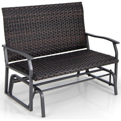 COSTWAY Banc de Jardin 2 Places Chaise Coulissante en Rotin Tissé Cadre en Métal et Siège en Mousse à Séchage Rapide Charge 360KG