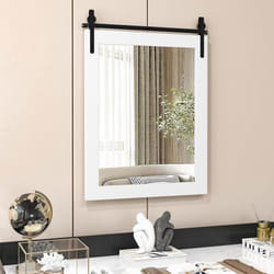 COSTWAY Miroir Mural Décoratif 56 x 76 cm Cadre en Bois Massif Decoration Murale Rectangulaire pour Salon Chambre Entrée Blanc