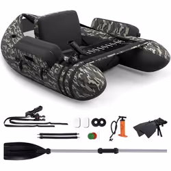 COSTWAY Bateau Pêche Gonflable-Accessoire Complet-Bretelle Réglable-Poches de Rangement-Support de Canne-Crochet Poisson-Camo ...