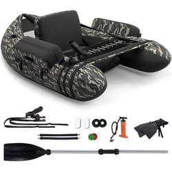 COSTWAY Bateau Pêche Gonflable-Accessoire Complet-Bretelle Réglable-Poches de Rangement-Support de Canne-Crochet Poisson-Camouflage
