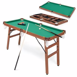 Table de Billard 4 Pieds 138x67x795 CM COSTWAY-Pliable-Accessoires(2 Queues 16 Boules Triangle 2 Craies Brosse)-Pieds Réglabl ...