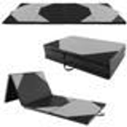 Tapis de Gymnastique Pliable COSTWAY-300 x 117 x 5 cm-4 Plis en Mousse et PU-avec Poignées Attaches Auto-agrippantes-Gris+Noir