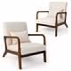 COSTWAY Chaise dAppoint Moderne en Bois de Caoutchouc avec Coussin Lombaire Patins Antidérapants 79 x 65 x 77 cm Beige