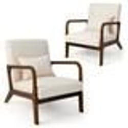 COSTWAY Chaise dAppoint Moderne en Bois de Caoutchouc avec Coussin Lombaire Patins Antidérapants 79 x 65 x 77 cm Beige
