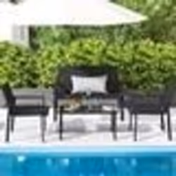 COSTWAY Ensemble 4 Pièces Table Basse et Chaises de Jardin en Osier Ensemble Meubles de Patio pour Balcon Terrasse Cour Noir