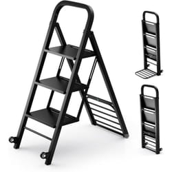 Costway - Escabeau et Diable 2 en 1 Pliant en Métal Robuste, Échelle à 3 Marche Larges Diable Convertible avec Roues, Capacité Echelle 200 kg,